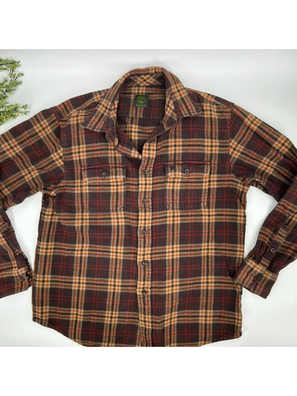 Timberland Brown Plaid Long Sleeve Button Up Men’s Size L